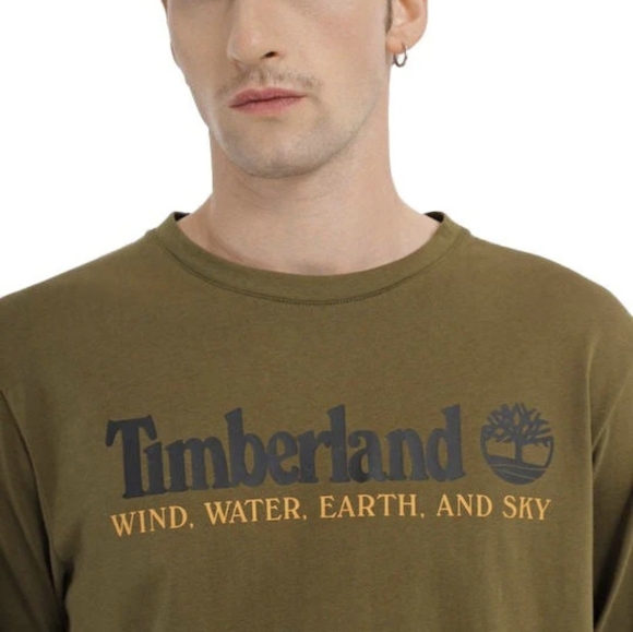 Timberland Men's Logo Green Long Sleeve cotton Tee Size XL - Picture 4 of 11